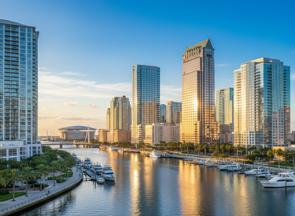 tampa florida skyline waterfront neighborhoods palm trees tampa bay cityscape